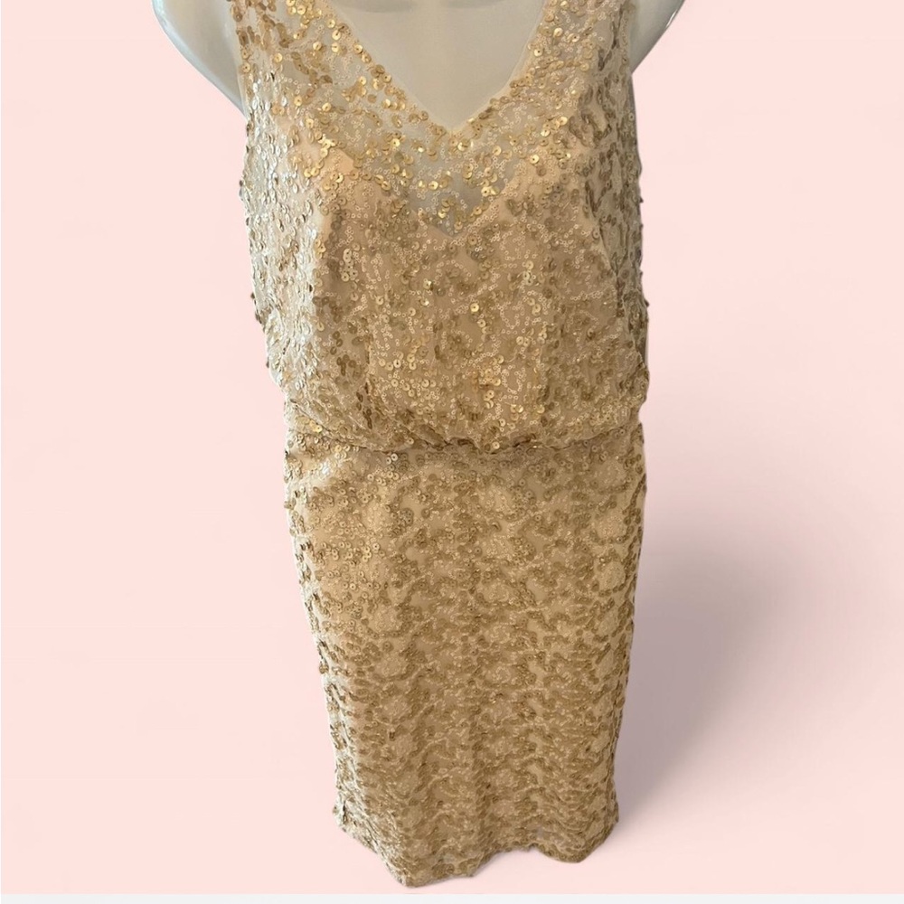 Calvin Klein Collection Gold Sheath Dress V-neck Sleeveless